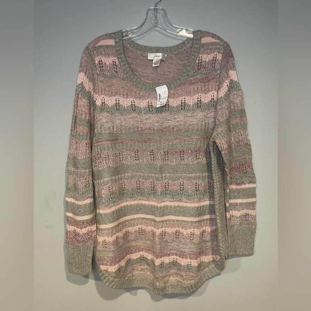 Womens Christopher & Banks Size 14W Pink Gray Sweater Pull Over Casual Office